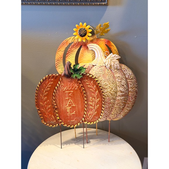 Other - Metal Pumpkin Yard Stake Hello Fall Sunflower‎ Leaf Outdoor Fall Decor